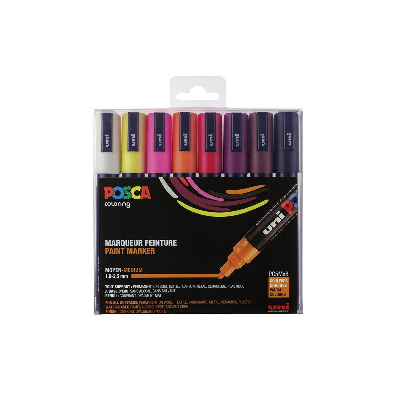 MARQUEUR POSCA 1,8-2,5MM 8PCS COULEURS CHAUDES