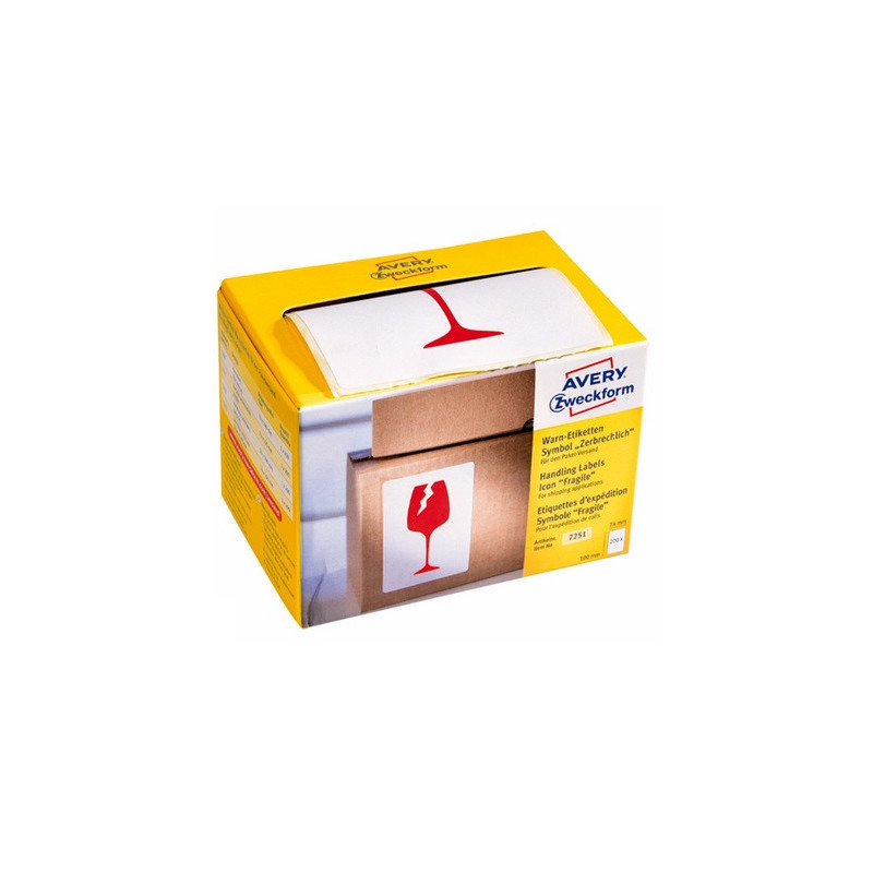 ETIQUETTE AVERY/ZWECK. 100X74MM 200PCS ROUGE SYMBOLE "FRAGILE"