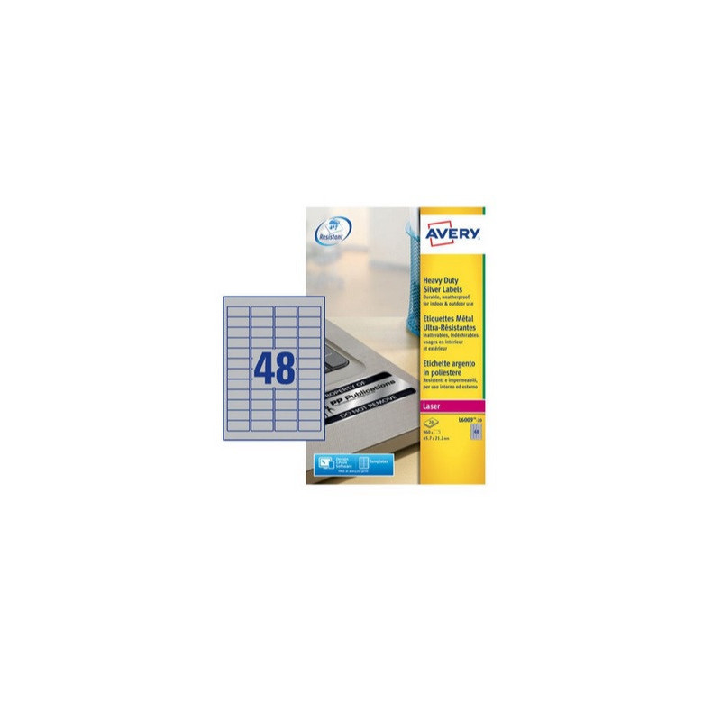 ETIQUETTE AVERY/ZWECK.A4 45,7X21,2MM 20FLS ARGENTE ULTRA RESIST.