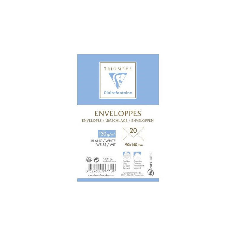 ENVEL. CARTE VISITE CLAIREF. 90X140MM BLANC GOMM. +DOUBL. 20PCS