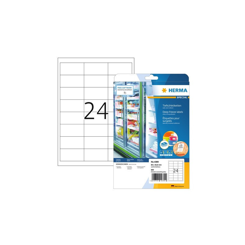 ETIQUETTE HERMA A4 66X 33,8MM 25FLS POUR CONGELATION