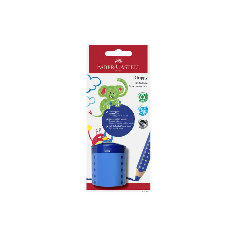 TAILLE-CRAYONS FABER GRIPPY AVEC POT BLEU BLISTER