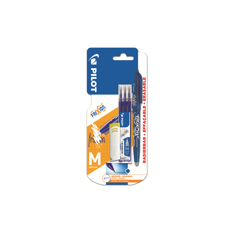 ROLLER PILOT FRIXION BALL CAP. 0,7 BLEU +3RECHARGES +GOMME BLISTER