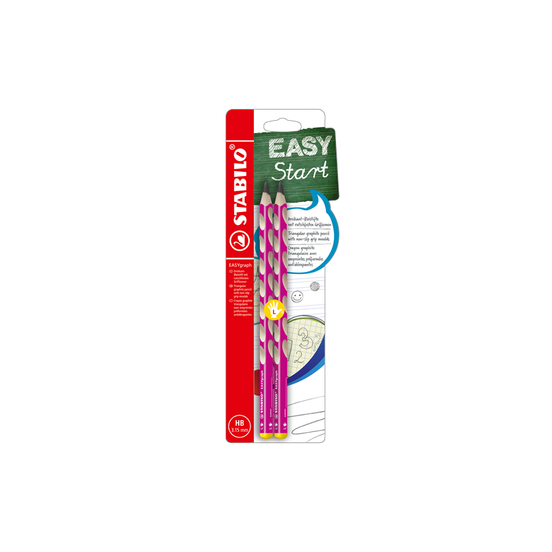 CRAYON NOIR STABILO EASYGRA. HB 2PCS GAUCH. ROSE BLISTER
