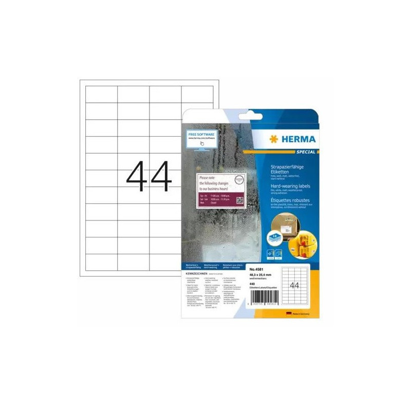 ETIQUETTE HERMA A4 48,3X25,4MM 10FLS RESISTANTE