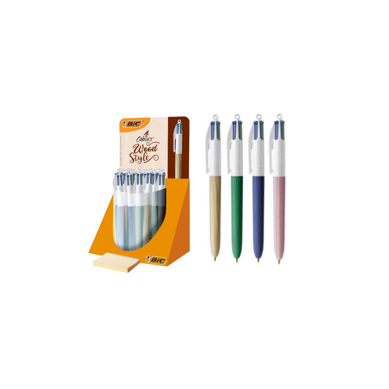 STYLO BILLE BIC 4 COULEURS WOOD PRES. 30PCS