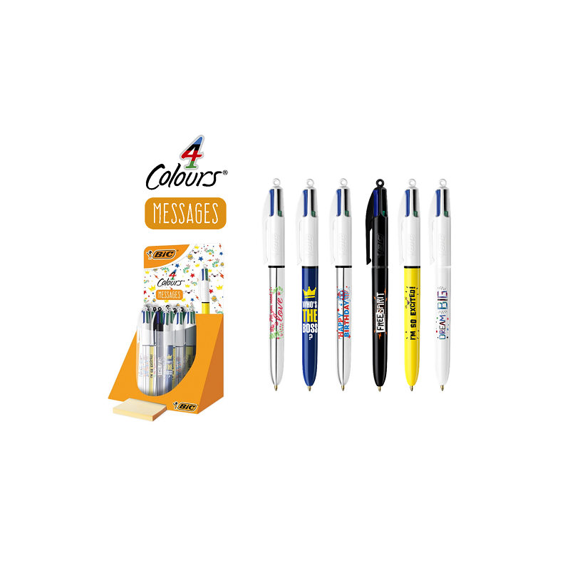 STYLO BILLE BIC 4 COULEURS MESSAGES PRES. 30PCS