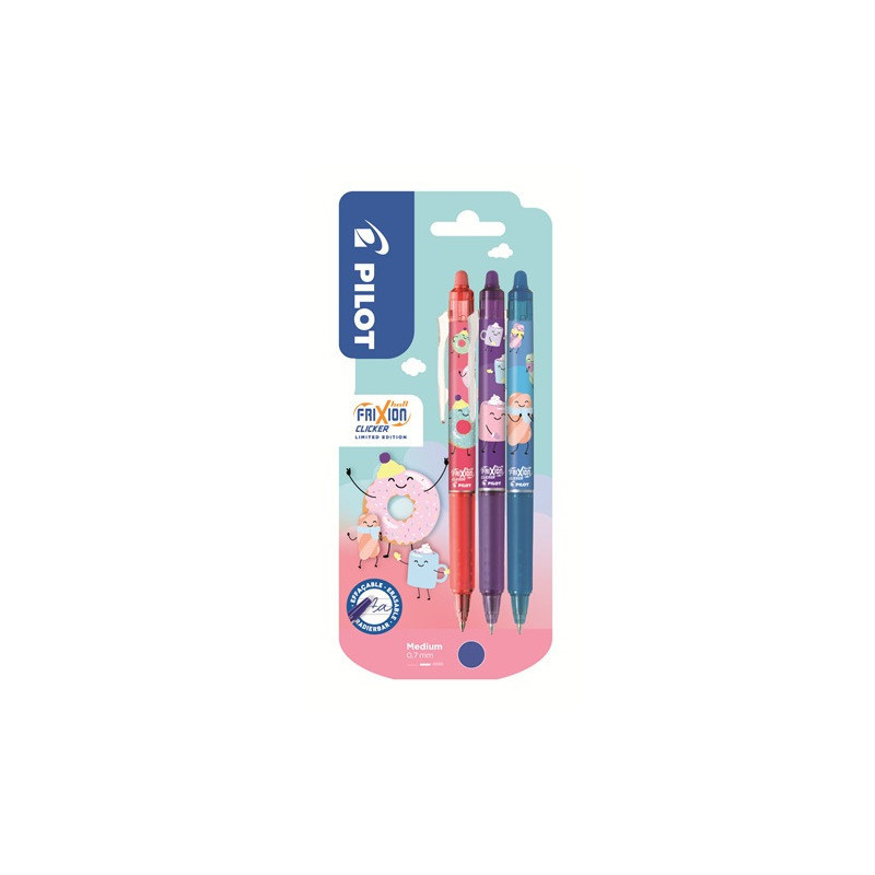 ROLLER PILOT FRIXION BALL CLICKER 0,7 BLEU SWEET PARADISE 3PCS BLISTER
