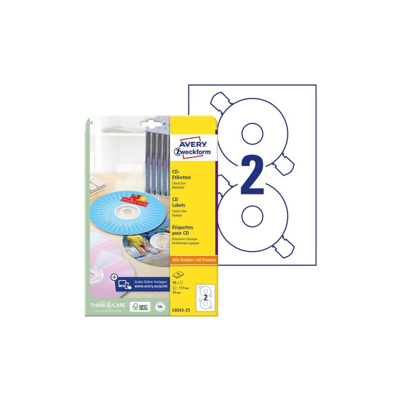 ETIQUETTE AVERY/ZWECK A4 Ø117MM 25FLS CD