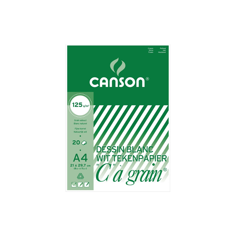 BLOC DESSIN BLANC 210X297MM A4 125G 20FLS CANSON