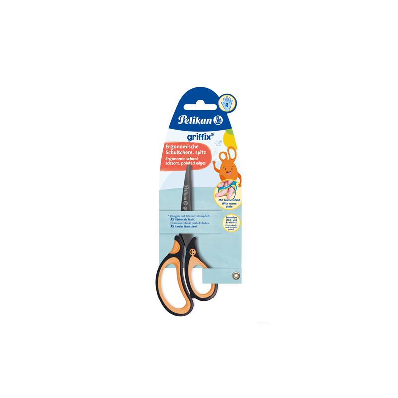 CISEAUX ENFANTS PELIKAN 14CM DROITIER NOIR/ORANGE (300009546)