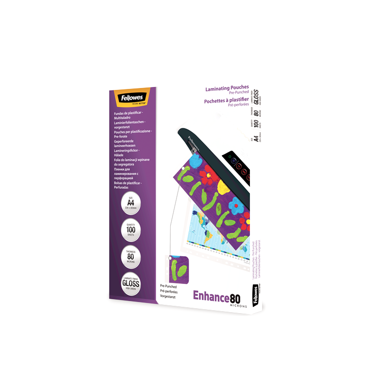 POCH. A LAMINER FELLOWES 216X303(A4) 80µ 100PCS AVEC PERFORATION