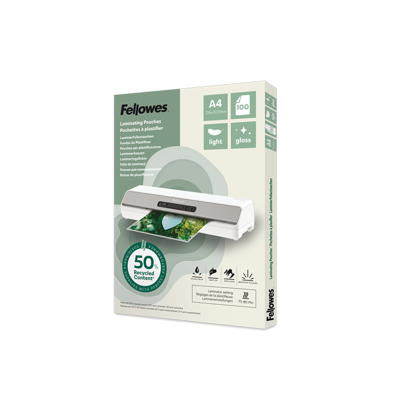 POCH. A LAMINER FELLOWES 216X303(A4) 80µ 100PCS RECYCLE