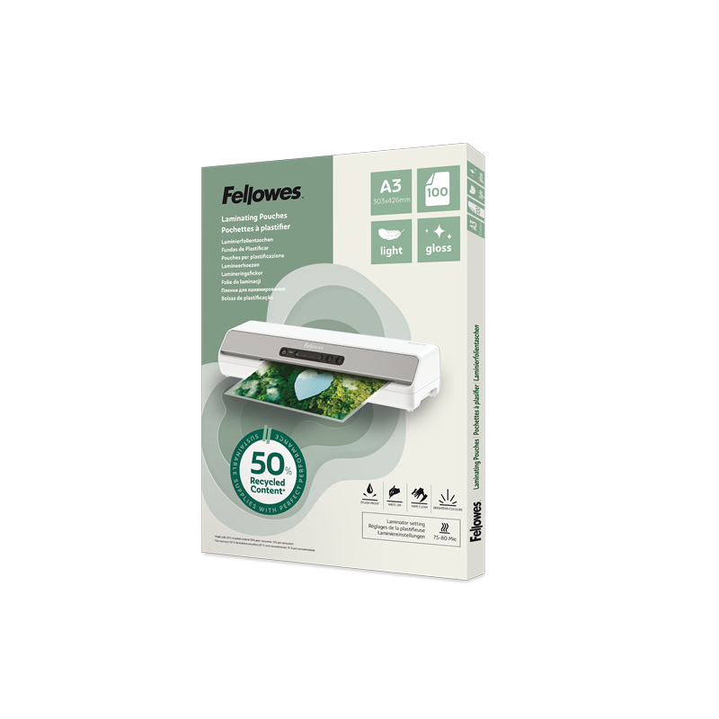POCH. A LAMINER FELLOWES 303X426(A3) 80µ 100PCS RECYCLE
