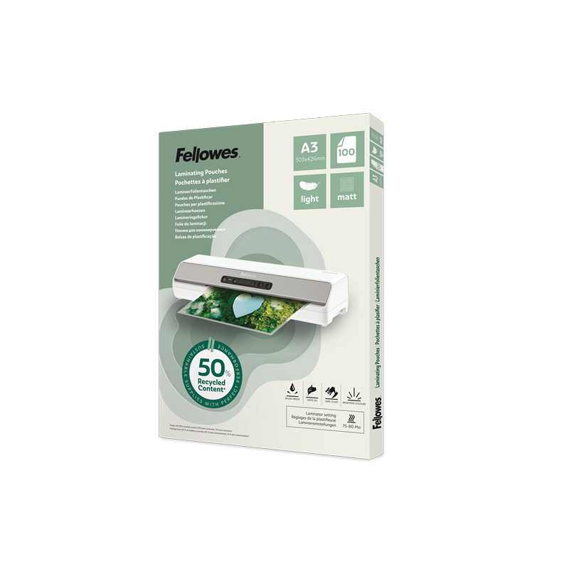 POCH. A LAMINER FELLOWES 303X426(A3) 80µ 100PCS MATT RECYCLE