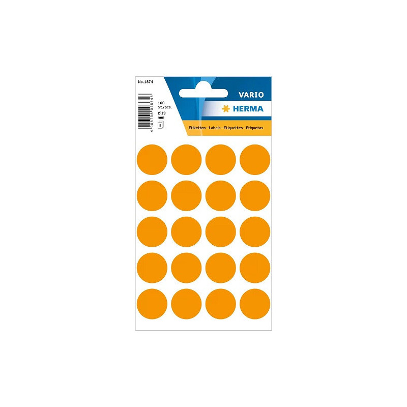 AUTOCOLLANT HERMA Ø 19MM ORANGE FLUO