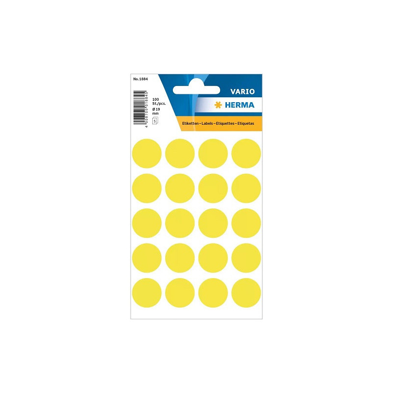 AUTOCOLLANT HERMA Ø 19MM JAUNE FLUO