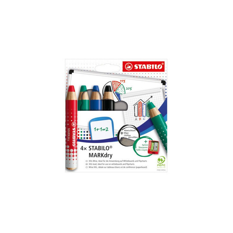 CRAYON COUL. STABILO MARKDRY 4PCS