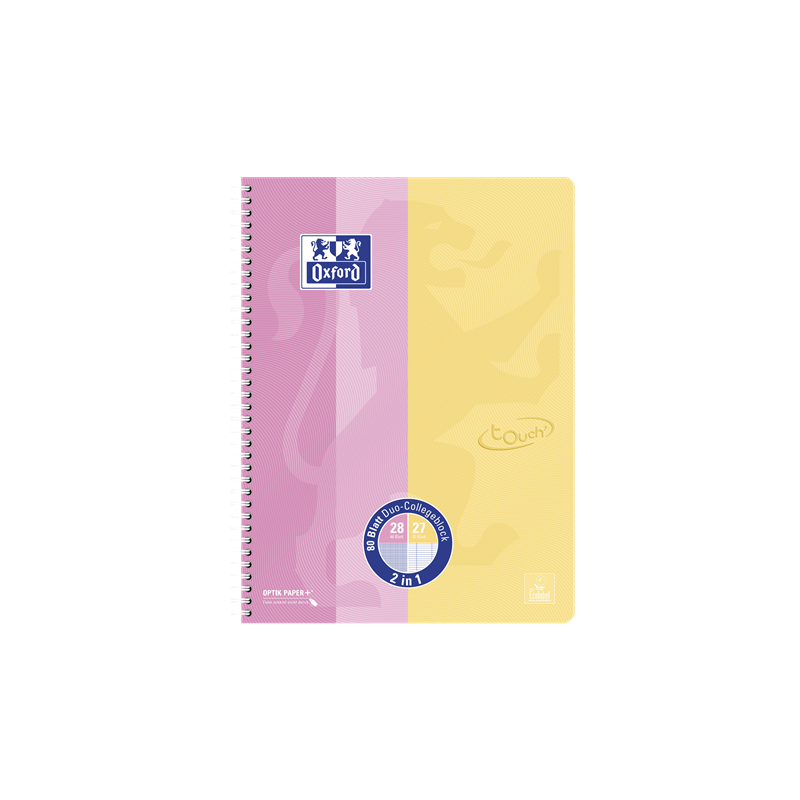 CAHIER OXFORD SPIRALE A4+ QUAD. +LIGNE 80FLS EUROPEANBOOK ASS. PASTEL