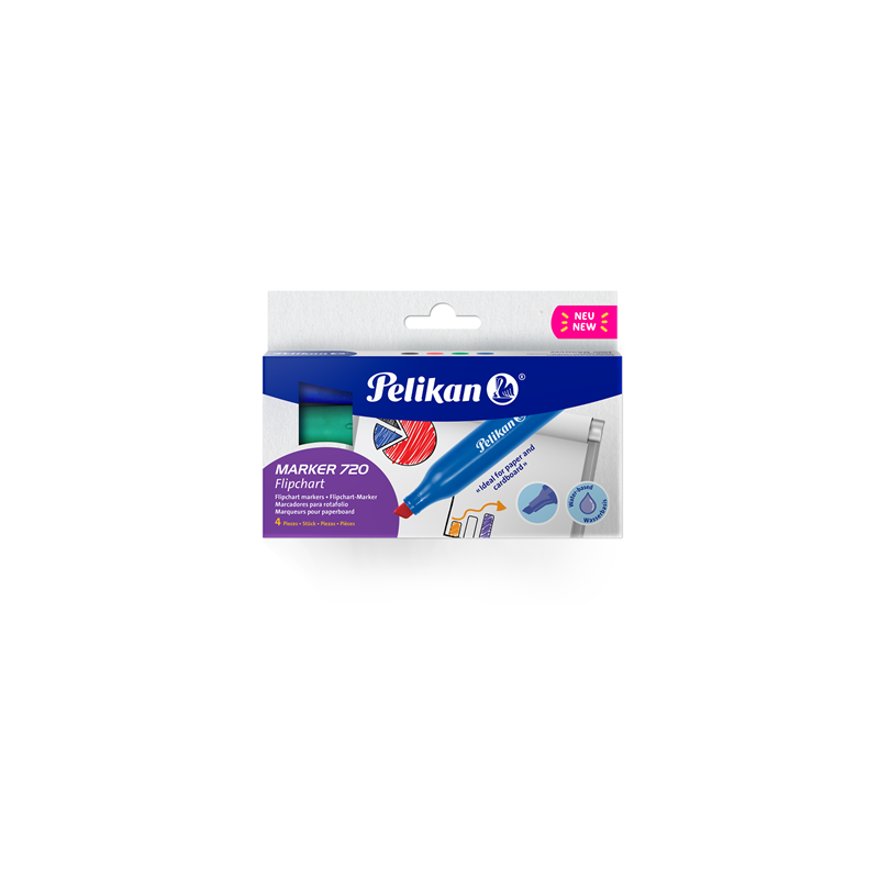 MARQUEUR FLIPCHART PELIKAN 4PCS 2-5MM POINTE BISEAUTEE