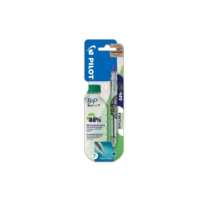 STYLO BILLE PILOT RETR. B2P 1,0 BLEU RECYCLE BLISTER
