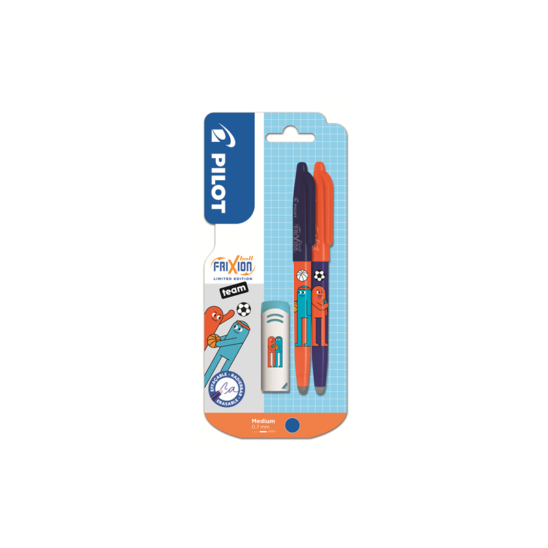 ROLLER PILOT FRIXION BALL BEST FRIENDS 0,7 BLEU +GOMME 2PCS BLISTER
