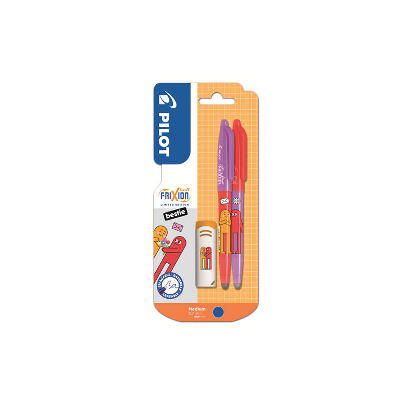 ROLLER PILOT FRIXION BALL BEST FRIENDS 0,7 BLEU +GOMME 2PCS BLISTER