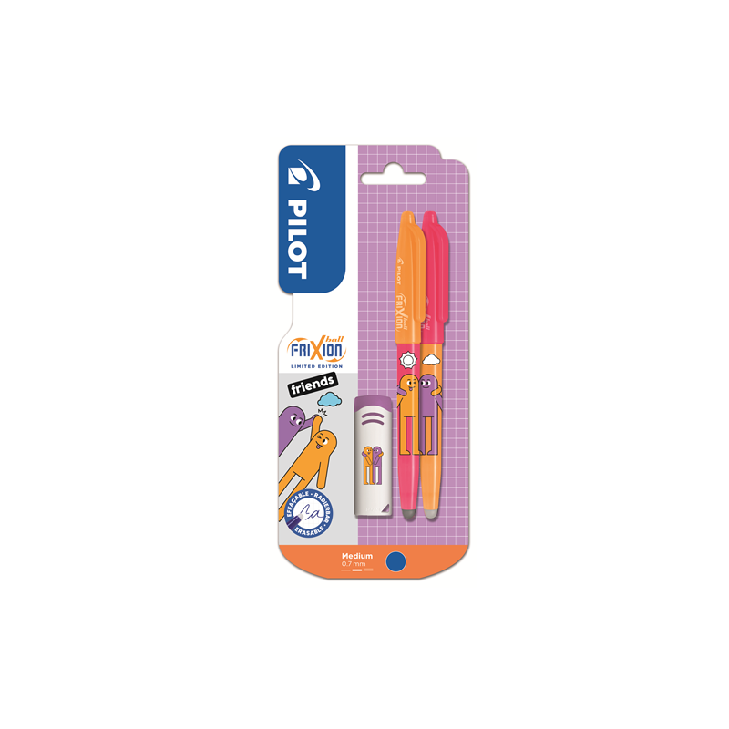 ROLLER PILOT FRIXION BALL BEST FRIENDS 0,7 BLEU +GOMME 2PCS BLISTER