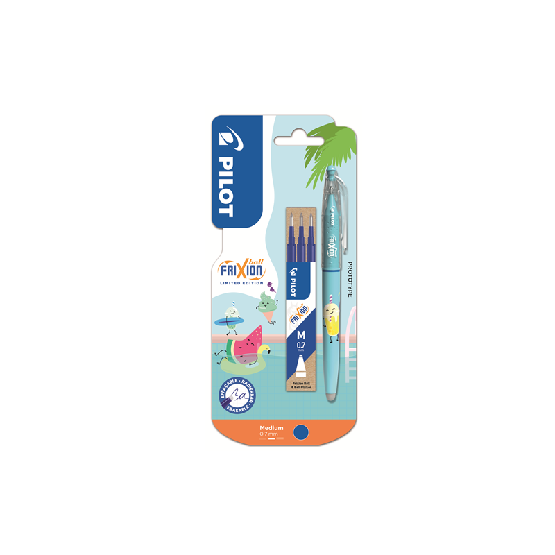 ROLLER PILOT FRIXION BALL FANCY POOL CAP. 0,7 BLEU +3RECHARGES BLISTER