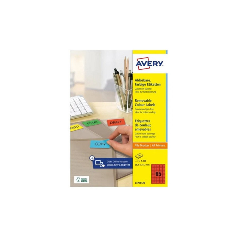 ETIQUETTE AVERY/ZWECK.A4  38,1X21,2MM 20FLS REPOS. ROUGE