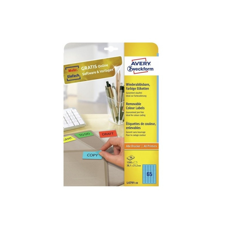 ETIQUETTE AVERY/ZWECK.A4  38,1X21,2MM 20FLS REPOS. BLEUE