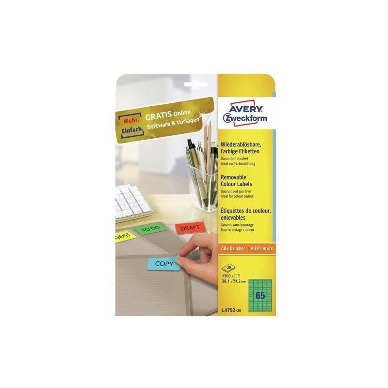 ETIQUETTE AVERY/ZWECK.A4  38,1X21,2MM 20FLS REPOS. VERTE