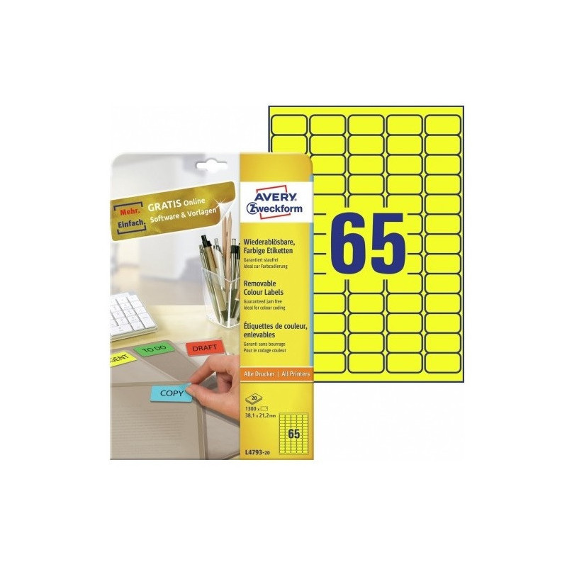 ETIQUETTE AVERY/ZWECK.A4  38,1X21,2MM 20FLS REPOS. JAUNE