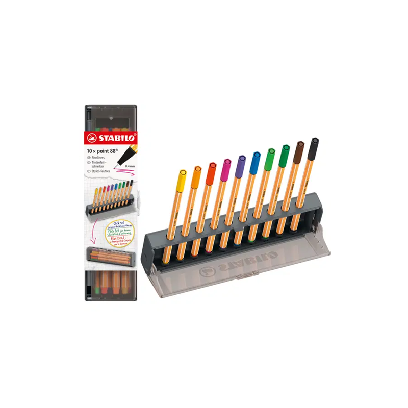 FINELINER STABILO POINT 10PCS CLICKSET