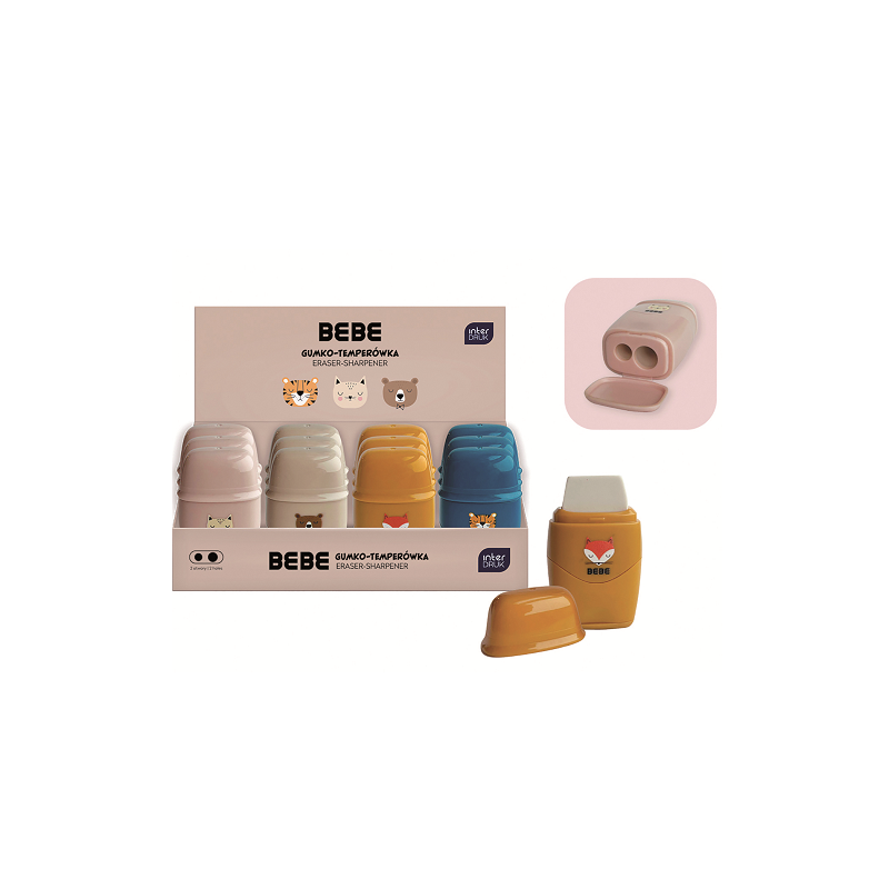 TAILLE-CRAYONS RHEITA BEBE FRIENDS DOUBLE AVEC POT +GOMME ASS.