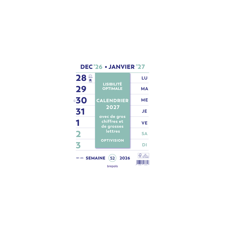 CALENDRIER BREPOLS SEM. 21X29,7CM  OPTIVISION