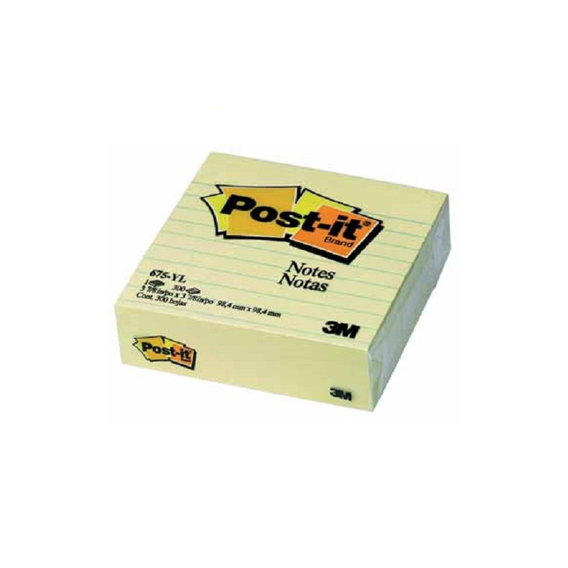 NOTES ADHES. 100X100MM. POST-IT JAUNE LIGN.