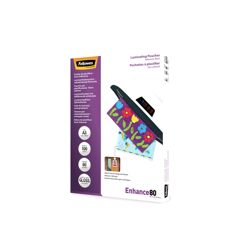 POCH. A LAMINER FELLOWES 303X426(A3) 80µ 100PCS AUTOCOLLANT