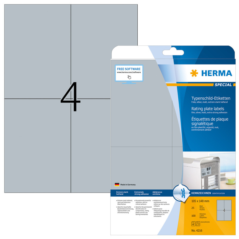 ETIQUETTE HERMA A4 105X148MM 25FLS PLASTIFIE MATE