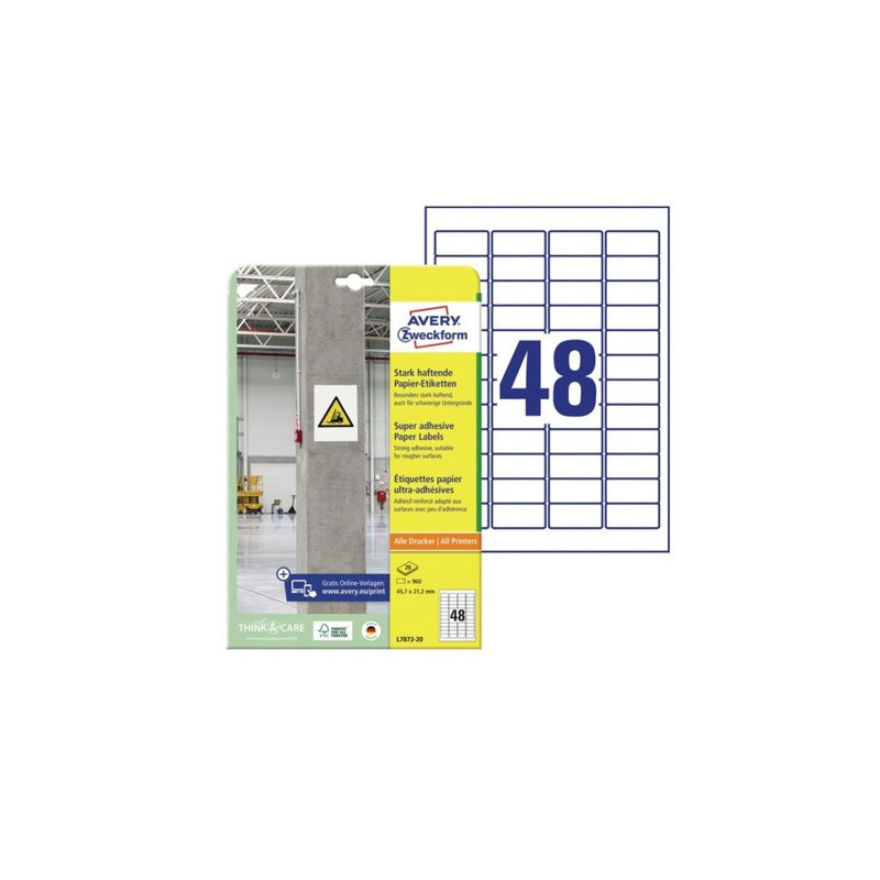 ETIQUETTE AVERY/ZWECK.A4 45,7X21,2MM 20FLS 