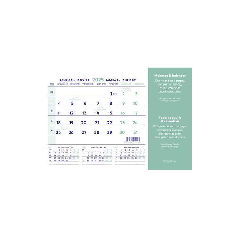 CALENDRIER BREPOLS MOIS 23X18CM TAPIS DE SOURIS