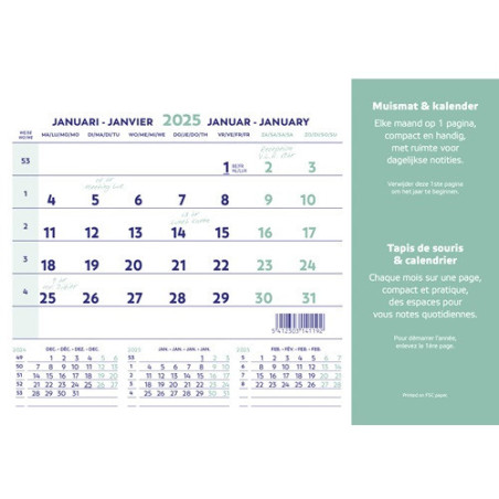 CALENDRIER BREPOLS MOIS 23X18CM TAPIS DE SOURIS