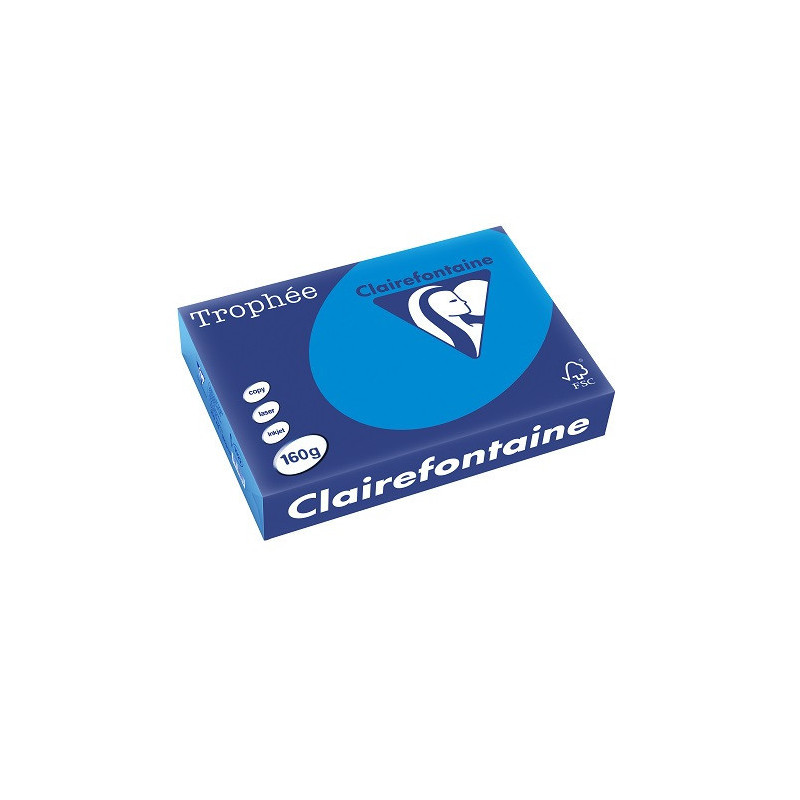 PAPIER REPRO CLAIREF. TROPHEE A4 160G BLEU TURQUOISE 250FLS