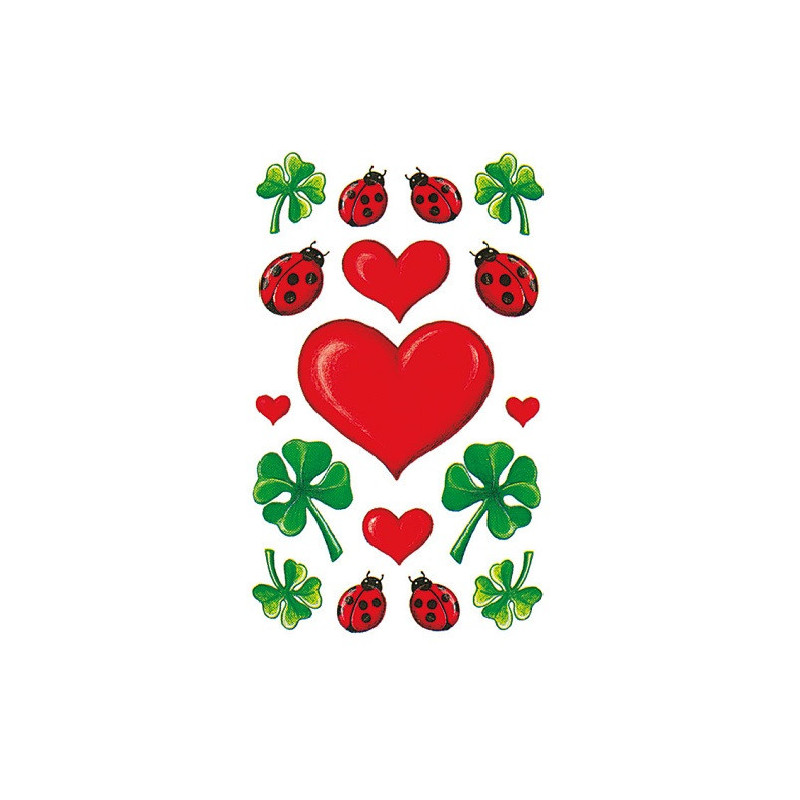 AUTOCOLLANT BSB DECO-STICKER COEURS,COCCINELLES & TREFLES