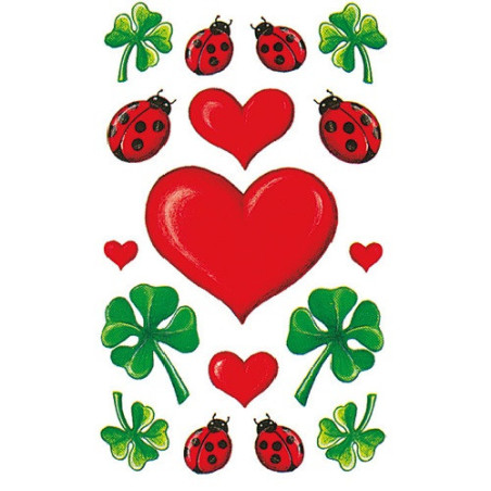 AUTOCOLLANT BSB DECO-STICKER COEURS,COCCINELLES & TREFLES