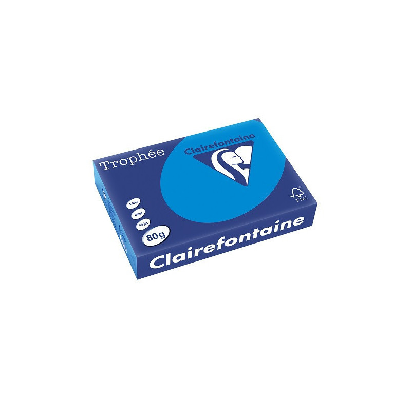 PAPIER REPRO CLAIREF. TROPHEE A4 80G BLEU TURQUOISE 500FLS