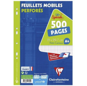 FEUILLES MOBILES CLAIREF. A4 QUAD. 250FLS