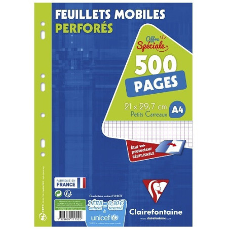 FEUILLES MOBILES CLAIREF. A4 QUAD. 250FLS