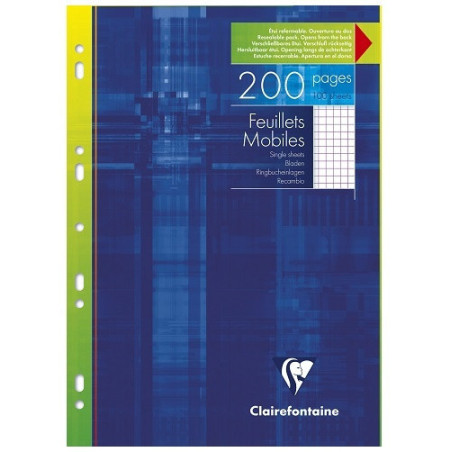 FEUILLES MOBILES CLAIREF. A4 QUAD. 100FLS
