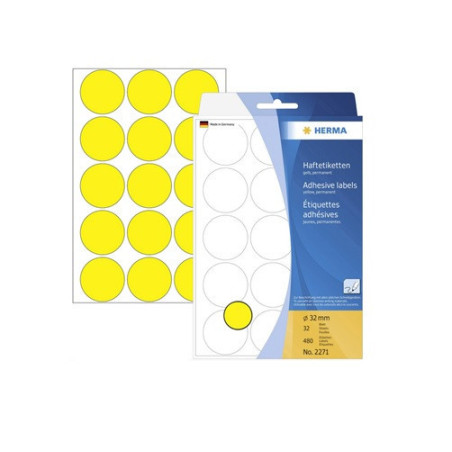 ETIQUETTE HERMA POCH. Ø 32MM JAUNE